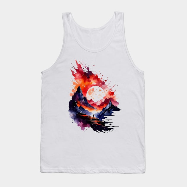 Fiery Abstract Watercolor Fantasy Landscape Tank Top by ArtisanEcho